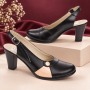 Pantofi dama negri eleganti cu decupaj nude si toc gros PS36ND